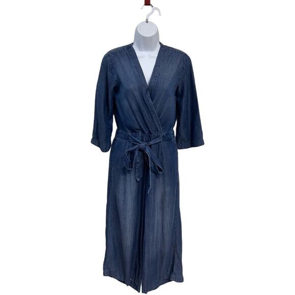 Cloth & Stone Chambray Denim Wide Leg Cropped Jumpsuit Women’s XS EUC - Picture 2 of 10